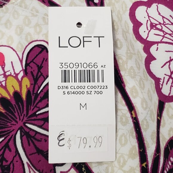 NWT LOFT Womens Long Sleeve Purple & Cream Knee Length Dress Medium - Picture 9 of 10